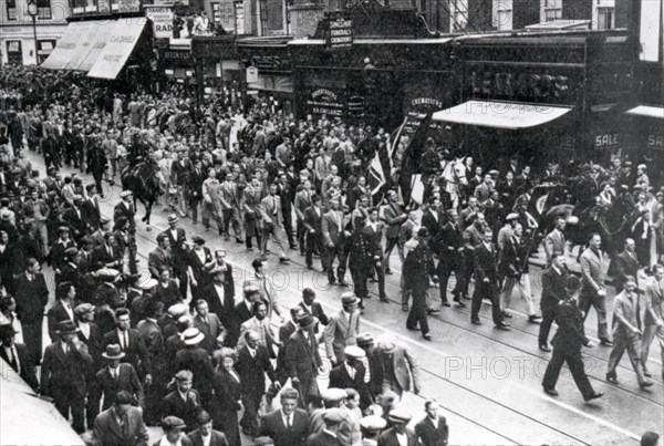 Street March through East London, Sir Oswald Mosley's Union Movement, 1936. Artist: Unknown