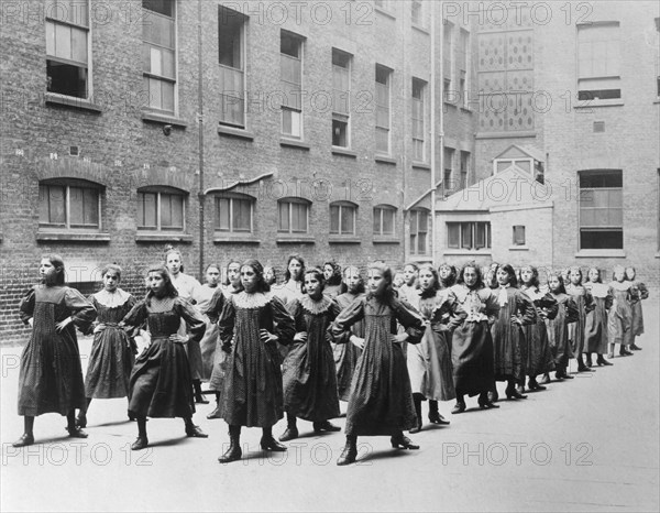 Girls exercising at the Jewish Free School, 1900-1910. Artist: Unknown