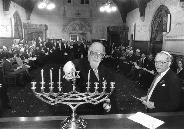 Lighting the Menorah, House of Commons, London, 1991. Artist: John Nathan