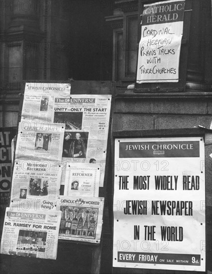 The Jewish Chronicle on sale outside Westminster Cathedral, London, 1966. Artist: EH Emanuel