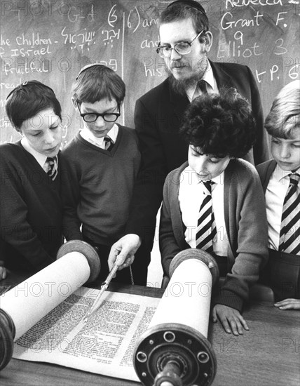 Jewish boys reading the Torah, Britain, 1985. Artist: Unknown