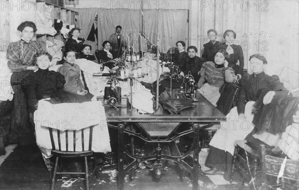 Tailoring workshop, East End of London, c1900. Artist: Unknown