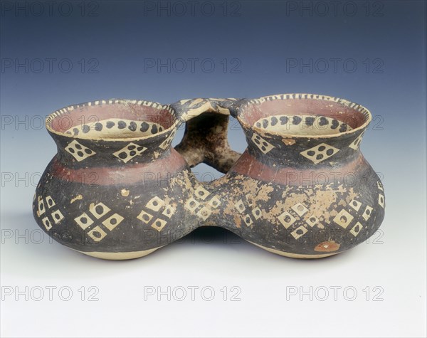 Painted pottery double cup, Yangshao culture, Machang type, China, c2500 BC. Artist: Unknown