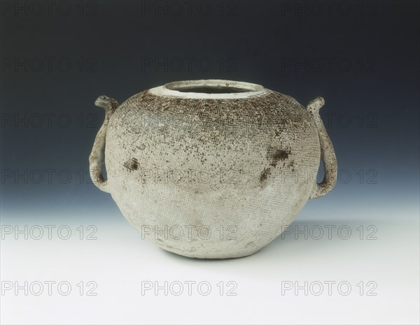 Glazed pottery jar impressed with cloth pattern, Warring States period, China, c4th century BC. Artist: Unknown