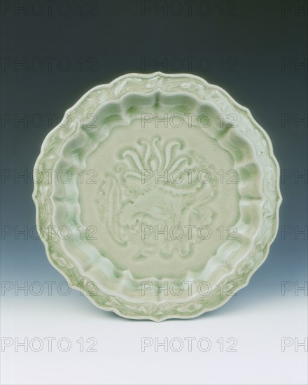 Yaozhou celadon saucer with moulded and carved floral decoration, Jin dynasty, China, 12th century. Artist: Unknown