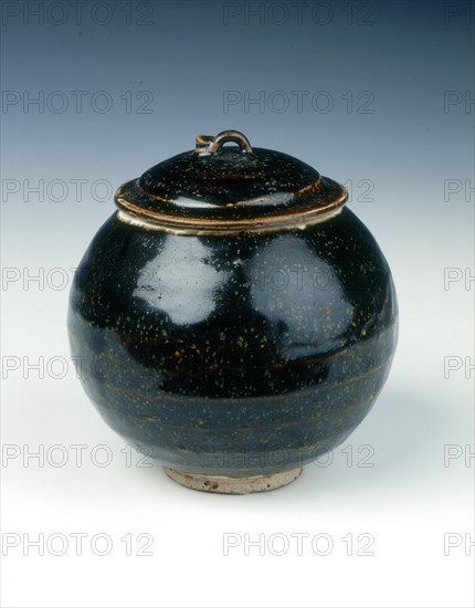 Cizhou-type black glazed globular jar and cover, Jin dynasty, China, 1168. Artist: Unknown