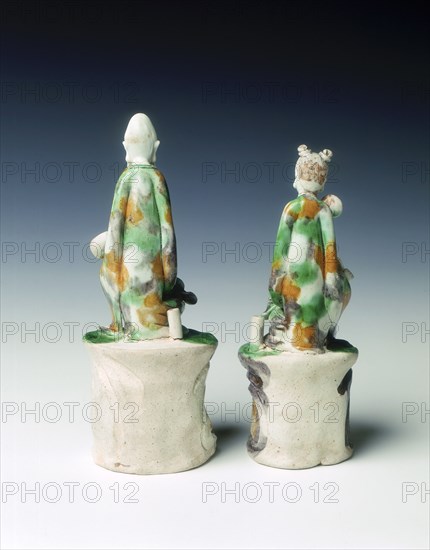 Two incence stick holders in the form of immortals, late Ming dynasty, China, 1600-1644. Artist: Unknown