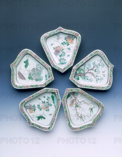 Five dishes of pointed shield shape, Kangxi period, Qing dynasty, China, 1662-1722. Artist: Unknown