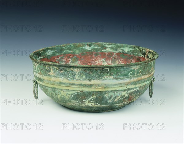Bronze basin painted with cloud scrolls, Western Han dynasty, China, 2nd century BC. Artist: Unknown