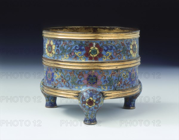 Cloisonne enamel tripod censer, Qing dynasty, China, 18th century. Artist: Unknown