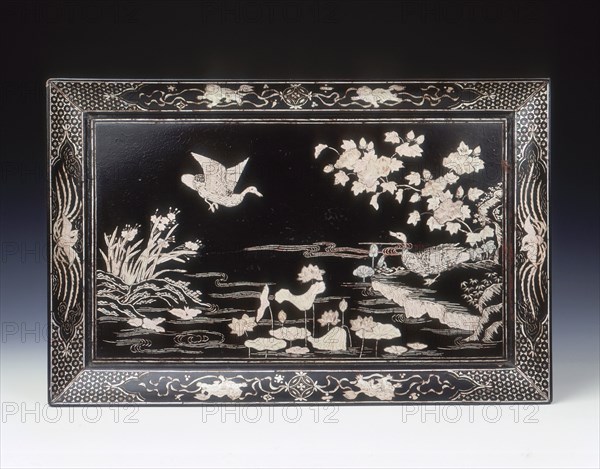 Black lacquer tray with mother-of-pearl, Ming dynasty, China, 2nd half of 16th century. Artist: Unknown