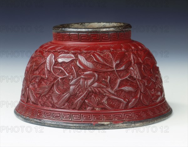 Carved lacquer bowl with birds among peonies, Late Ming dynasty, China, 1st half of 17th century. Artist: Unknown