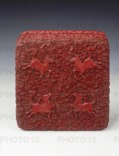 Carved red lacquer covered box, Qing dynasty, China, mid-late 18th century. Artist: Unknown