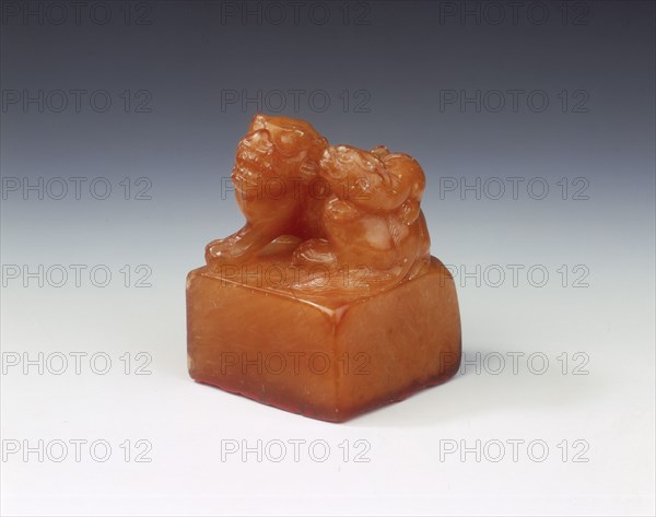 Tianhuang soapstone seal with Buddhist lion finial, Ming dynasty, probably 1st half of 17th century. Artist: Unknown