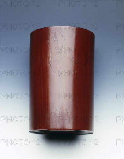 Decorated bamboo brushpot, China, mid 17th century. Artist: Pu Cheng