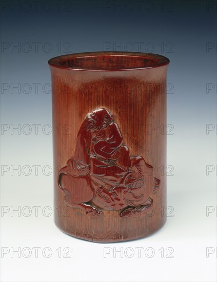 Bamboo brushpot with Laozi on a buffalo, China, late 17th century. Creator: Wu Zhifan.