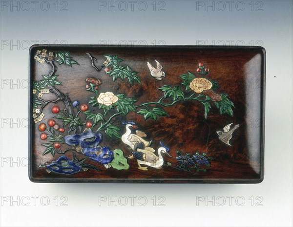 Inlaid zitan wood covered box, China, 2nd half of the 16th century. Artist: Unknown