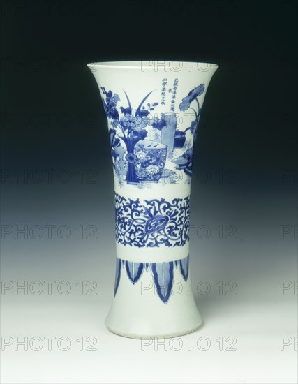 Blue and white trumpet vase, China, 1639. Artist: Unknown
