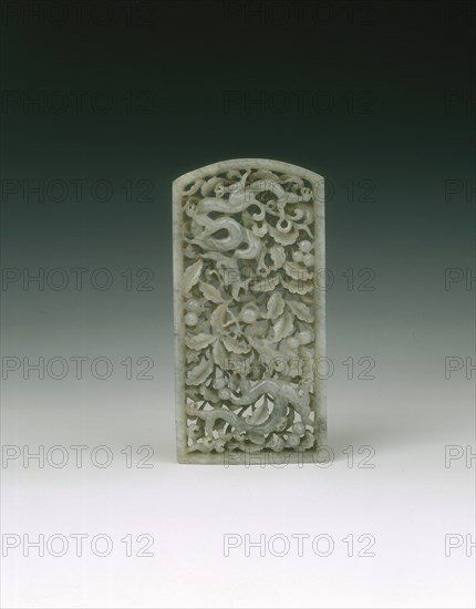 Jade 'cha wei' reticulated plaque, Ming dynasty, China, 1368-1644. Artist: Unknown