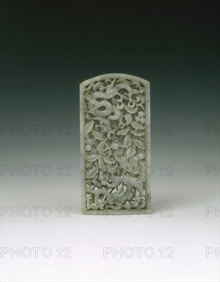 Jade 'cha wei' reticulated plaque, Ming dynasty, China, 1368-1644. Artist: Unknown