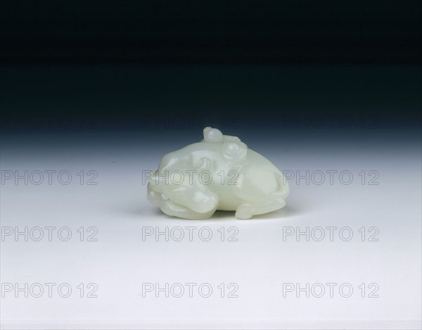 White jade buffalo with boy, Qing dynasty, Qianlong period, China, 1736-1795. Artist: Unknown