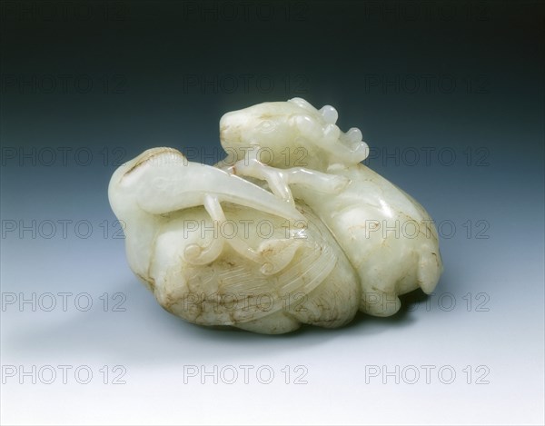 Jade crane and deer with acanthus, Ming dynasty, China, 1368-1644. Artist: Unknown