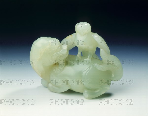 Jade mythological animal with an eagle perched on its back, Ming dynasty, China, 1368-1644. Artist: Unknown