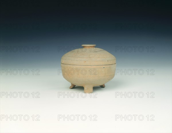 Unglazed pottery covered tripod censer, Western Han dynasty, China, 206 BC-8 AD. Artist: Unknown