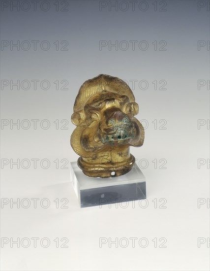 Gilt copper head of a Tibetan mastiff, Tibet, 15th-16th century. Artist: Unknown