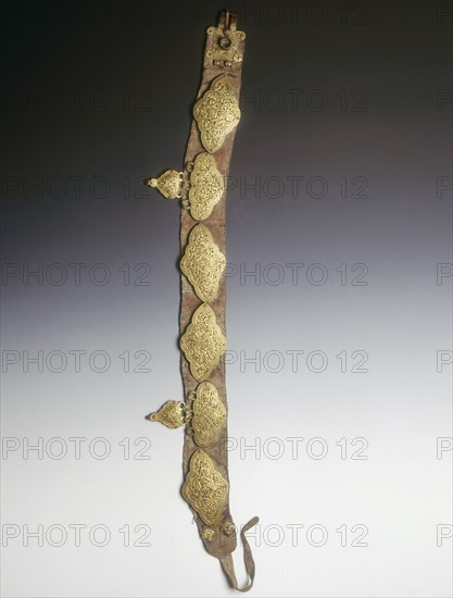 Tibetan nobleman's belt with damascened iron plaques, Tibet, 15th century. Artist: Unknown