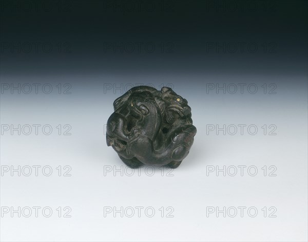 Inlaid bronze tiger and bear weight, Western Han dynasty, China, 206 BC-8 AD. Artist: Unknown