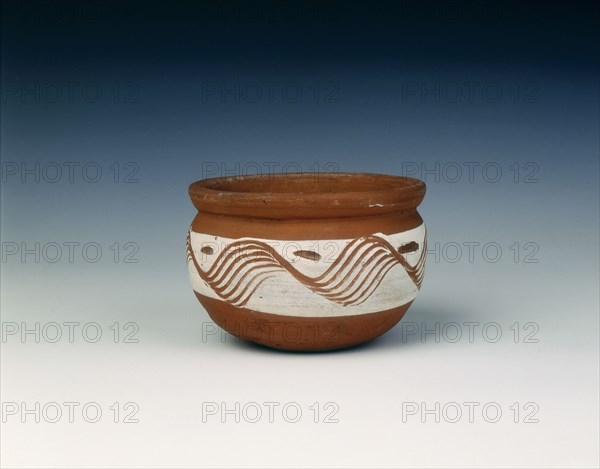 Pottery jar with combed white slip band, Late Neolithic, China, c1700-1500 BC. Artist: Unknown