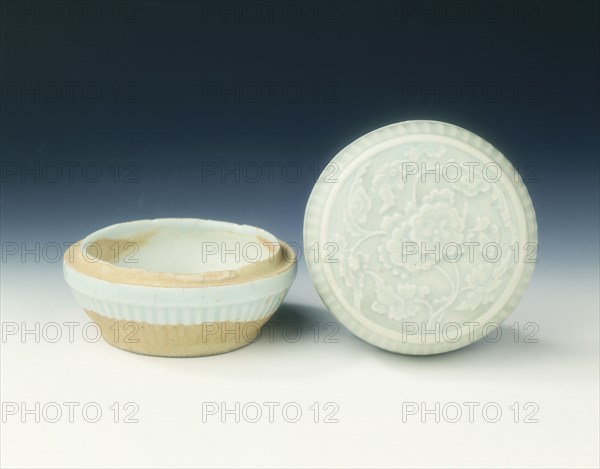 Qingbai box with moulded peonies, Yuan dynasty, China, 1279-1368. Artist: Unknown