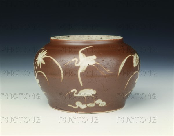 Pinghe brown jar with herons and lotus, Late Ming dynasty, China, 1600-1644. Artist: Unknown