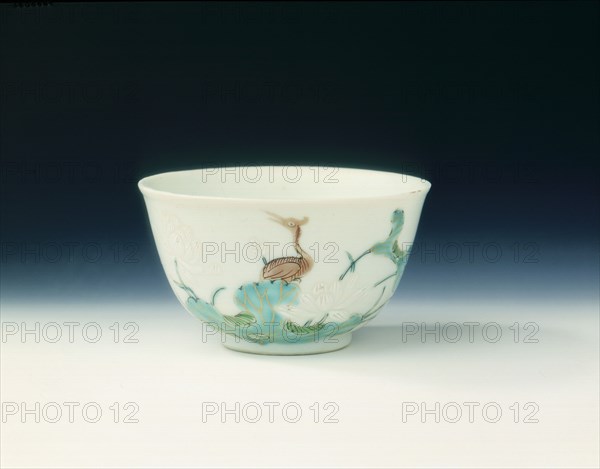 Famille verte cup with stork, Qing dynasty, China, c1720. Artist: Unknown