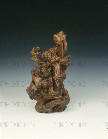 Sculpture of a man gazing at a goose, Qing dynasty, 18th century. Artist: Unknown
