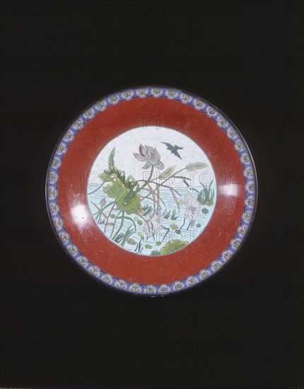 Cloisonne plate with herons, Qing dynasty, China, 19th century. Artist: Unknown