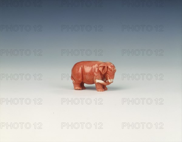 Pink coral elephant figure, 17th century. Artist: Unknown