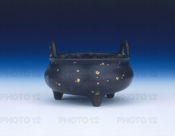 Gold speckled bronze tripod censer, China, 17th-18th century. Artist: Unknown