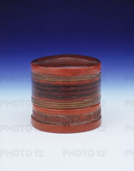 Red and black cylindrical lacquer box, Burma, Shan states, 19th century. Artist: Unknown