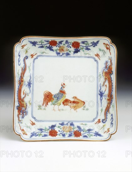 Arita/Kakiemon square dish, middle Edo period, Japan, c1700-1720. Artist: Unknown