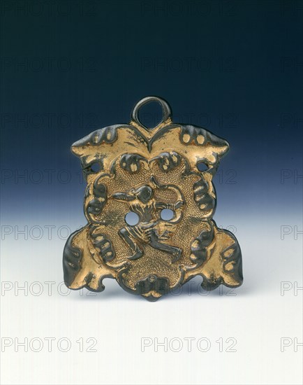 Gilt bronze horse fitting with archer on horseback, Tang dynasty, China, 8th century. Artist: Unknown