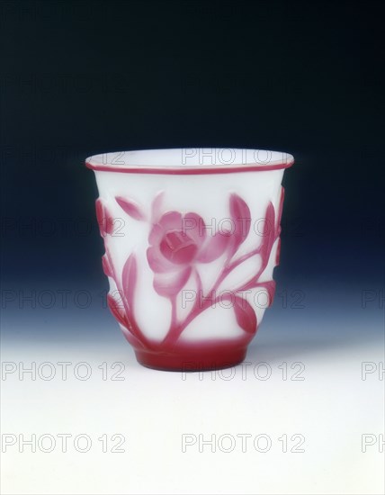 Peking glass cup, white with pink overlay, Qing dynasty, China, c1800. Artist: Unknown