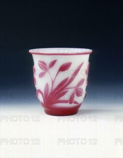 Peking glass cup, white with pink overlay, Qing dynasty, China, c1800. Artist: Unknown