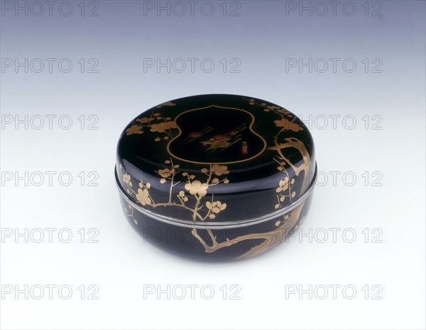 Black lacquer box with cherry tree decoration, Edo Period, Japan, late 19th century. Artist: Unknown