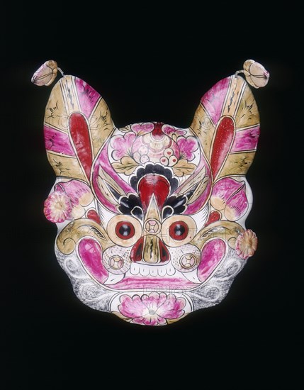 A tiger face mask painted with garish colours, China, 20th century. Artist: Unknown