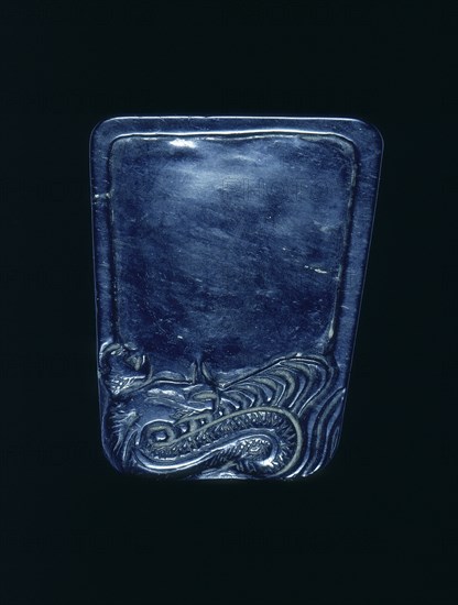 Rhomboid shaped black inkstone with dragon, Qing dynasty, China, 19th century. Artist: Unknown