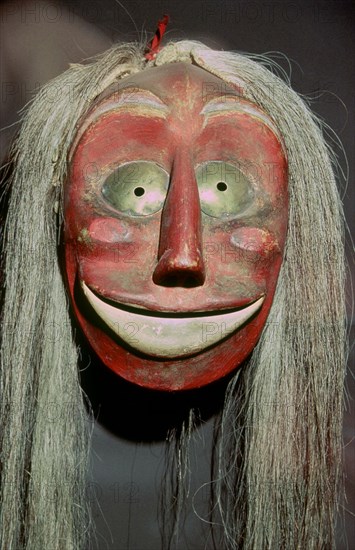 Iroquois false-face mask which belonged to a member of the 'False Face Band'. Artist: Unknown