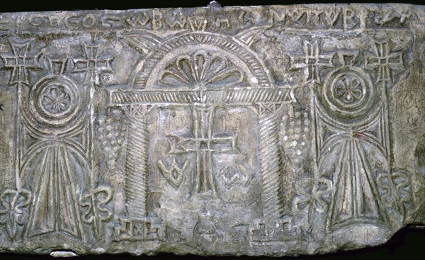 Early Coptic funeral slab with Greek script, 3rd-4th century. Artist: Unknown