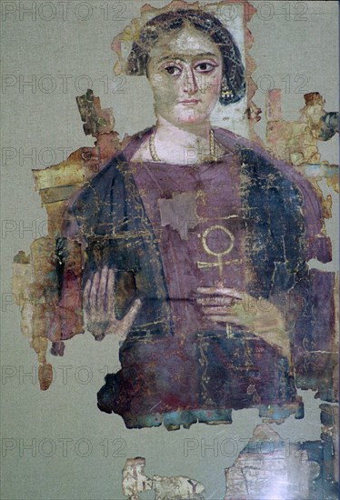 Coptic painting of a man holding an ankh-cross. Artist: Unknown